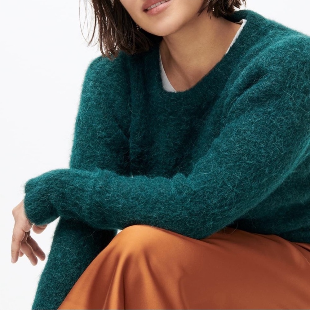 J. Crew Puff Sleeve Fuzzy Crewneck Sweater In Old Forest Alpaca Merino Blend XS